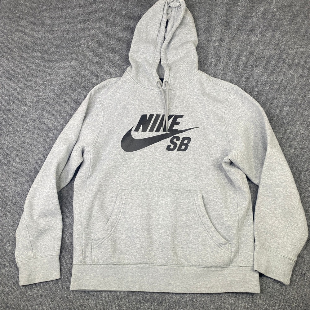 Nike SB Icon Pullover Hoodie Grey Black Logo AJ9733-063 Mens Small